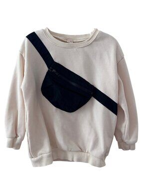 All Small Co. Unisex Cream Sweatshirt with Sewn-On Fanny Pack Size 6Y